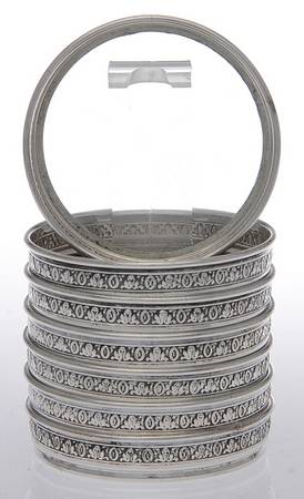 Sterling Hollowware Crystal Coaster with Sterling Rim - Set of 7
