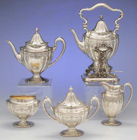 Chippendale (Sterling, Hollowware) 5 Piece Tea Set (STP, SCR, SSU, SWB, SKES)