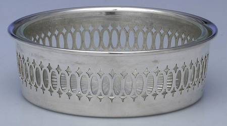 Silverplate Hollowware Wine Bottle Holder with Attached Crystal