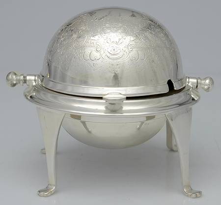 Silverplate Hollowware Roll Top Round Butter W/Glass Liner