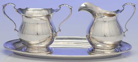 210 (Sterling, Hollowware) Mini Creamer, Open Sugar & Tray Set