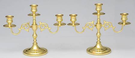 Brass Candlesticks Pair of 8" 3 Light Candelabras