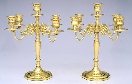 Brass Candlesticks Pair of Large 5 Light Candelabras