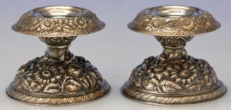 Repousse (Silverplate, Hollowware) Pair of 3" Console Candleholders