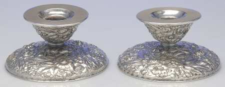 Repousse (Silverplate, Hollowware) Pair of 2" Console Candleholders