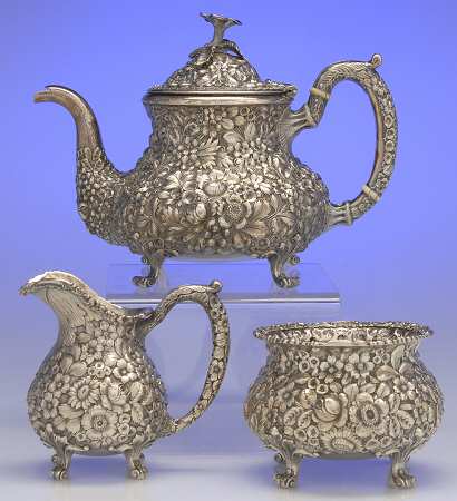 Repousse (Sterling, Hollowware) 3 Piece Tea Set (STP, SCR, SWB)