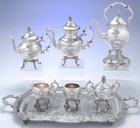 BIM18 (Silverplate, Hollowware) 7 Piece Tea Set (PCP, PTP, PCR, PSU, PWB, KEST, WT22)