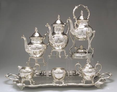 BIM19 (Silverplate, Hollowware) 7-Piece Plated Tea Set (w/ Waste, Kttle & Try)