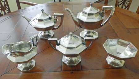 1282 (Sterling, Hollowware) 5 Piece Tea Set (SCP, STP, SCR, SSU, SWB)