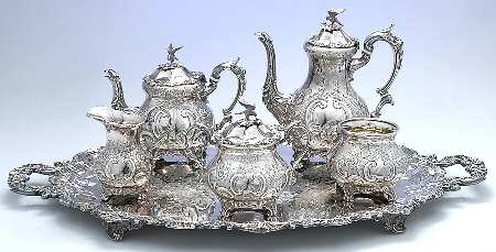 BBS11 (Silverplate, Hollowware) 6-Piece Plated Tea Set (Waste & Tray)
