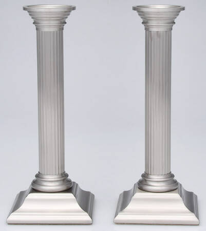 Platinum Mist "Finish" (Nickel, Hollowware) Pair of 8" Smithsonian Candlesticks