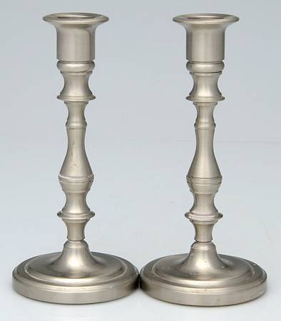 Platinum Mist "Finish" (Nickel, Hollowware) Pair of 7" Candlesticks