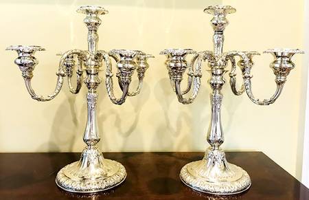 290 (Sterling, Hollowware) Pair of Weighted 5 Light Candelabra