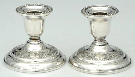 Queen Mary (Silverplate, Hollowware) Pair of 3" Console Candleholders
