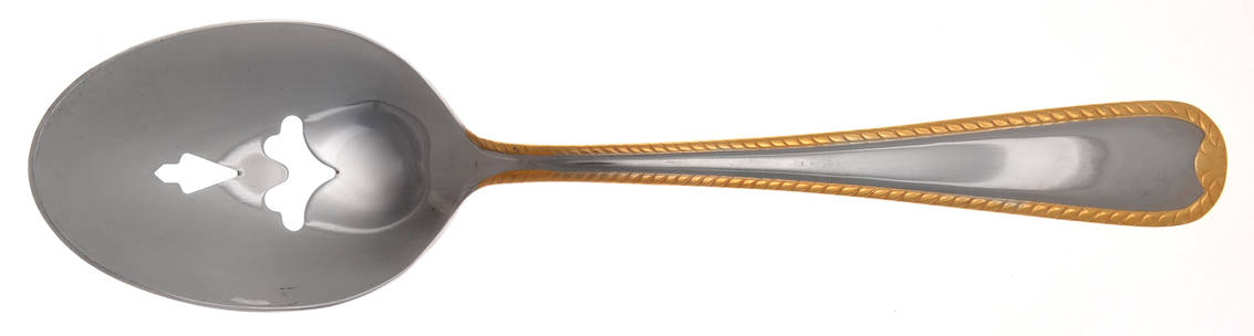 Ribbon-Gold (Stainless, Gold Accent) Pierced Tablespoon (Serving Spoon)
