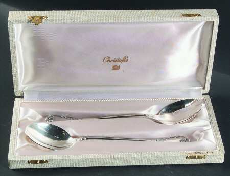 Marly (Silverplate, 1890, Glossy Handle) 2-Piece Salad Set with Case, Solid Pieces