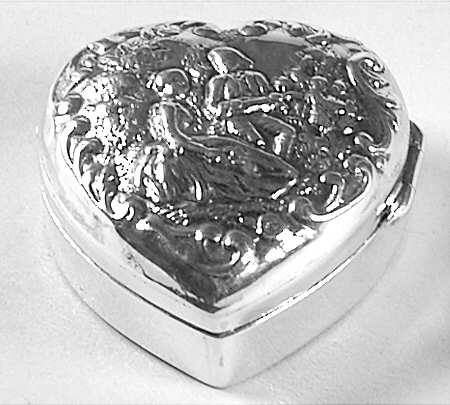 Sterling Hollowware 1" Heart Pill Box with Hinged Lid