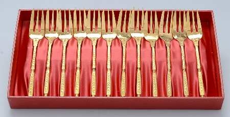 Natacha (Gold Electroplate) Pastry Fork - Set of 12 Boxed