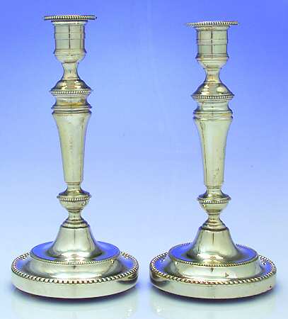 Perles (Silverplate, Hollowware) Pair of Candlesticks