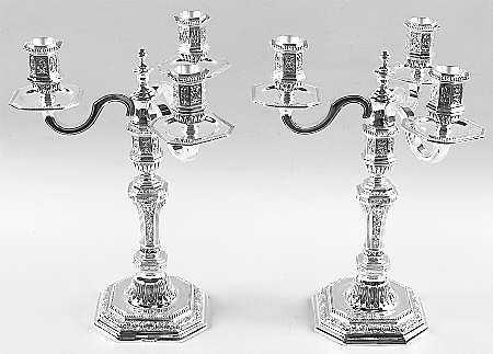 Louis Duperier (Silverplate, Hollowware) Pair of 3-Light Plated Candelabra