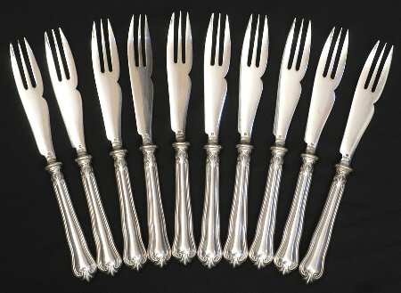 CTF73 (Silverplate) (10) Indiv. Hollow Handle Melon Fork w/Slvp Tines