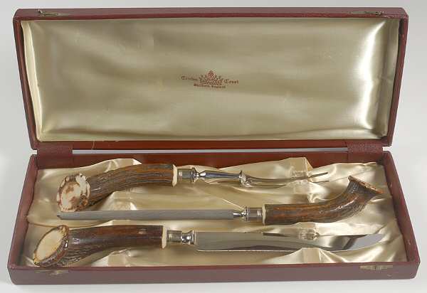 Stag Handled Carving Sets Large 3-Piece Roast Carving Set w/ Stainless Blade