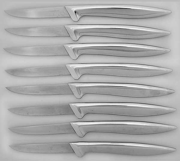 CVH14 (Stainless) (Set of 8) Indiv.Solid Hdl Steak Knife w/Wood Case