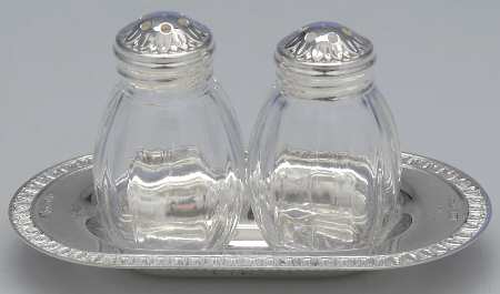 Malmaison (Sterling, Hollowware) Crystal Salt & Pepper W/Metal Stand