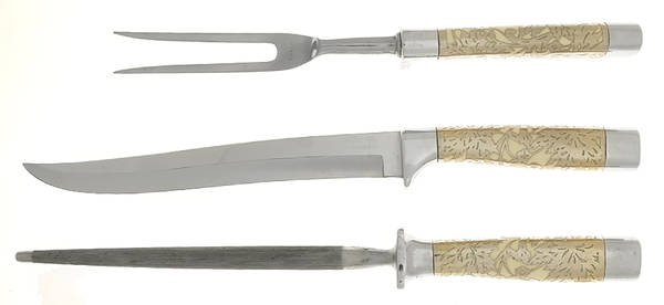 Classic Cream (Stainless) Large 3-Piece Roast Carving Set w/ Stainless Blade