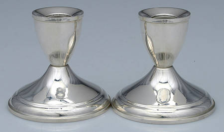 Sterling Hollowware Pair of Weighted Console Candleholders