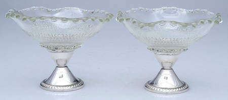 Sterling Hollowware Glass Compote with Sterling Base - Set of 2