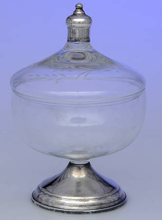 Sterling Hollowware Crystal Candy Dish w/Str Finial & Weighted Base