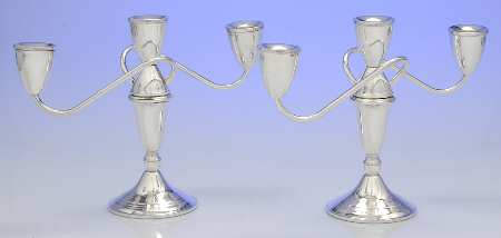 Sterling Hollowware Pair of 3 Light Small Candelabra