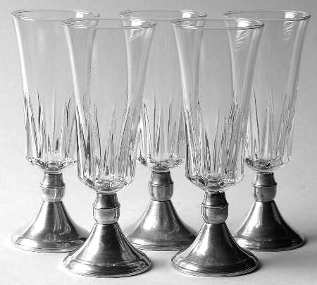 Sterling Hollowware (Set of 5) Crystal Wines W/Weighted Sterling Base