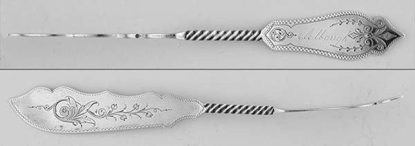 No 1 (Sterling, 1869) Flat Twisted Handle Master Butter Knife Bright Cut