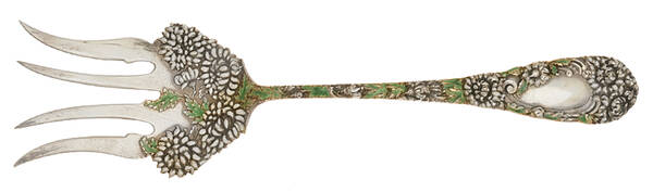 Chrysanthemum (Sterling, 1893) Enameled Large Chipped Beef Fork