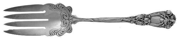 Iris (Sterling, 1900, No Monograms) Large Solid Cold Meat Serving Fork