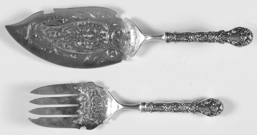 Marechal Niel (Sterling, 1896) Large Solid, Bright Cut Fish Serving Set