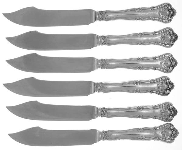 New Queens (Sterling, 1900) (Set of 6) Ind. Hollow Fish Knife-Sterling Blade