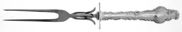 Watteau (Sterling, 1891) Lg Carving/Roast Fork-Stn Prong w/Sterling Guard