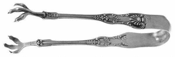 King (Sterling, 1880) Large Ice Serving Tongs with Claw Tips