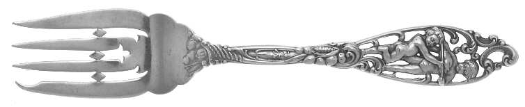 Labors of Cupid (Sterling, 1900, No Monograms) Small Solid Cold Meat Serving Fork
