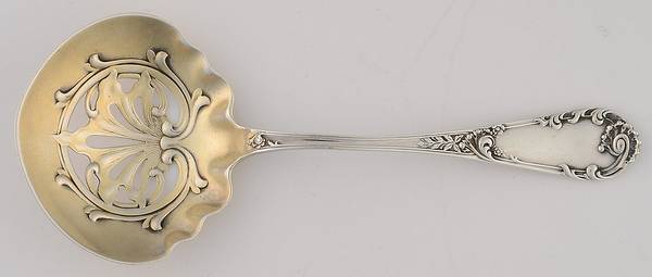 Louis XIV-Old Style (Sterling, 1888) Solid Bon Bon Spoon with Pierced Bowl