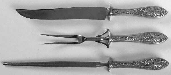 Labors of Cupid (Sterling, Newer) Large 3-Piece Roast Carving Set w/ Stainless Blade