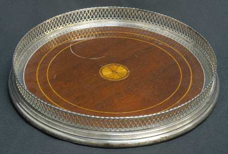Sterling Hollowware 9" Gallery Tray with Brown Lucite Center & Glass Liner
