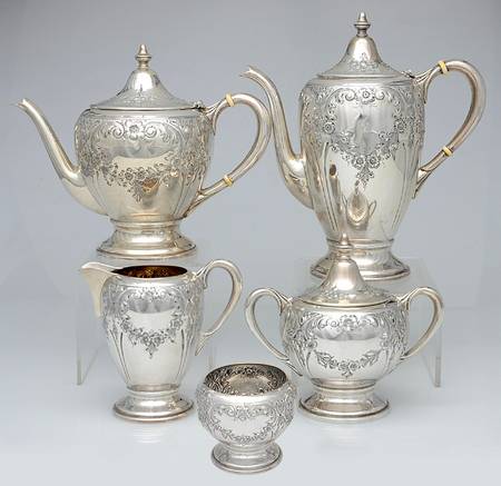 100 (Sterling, Hollowware) 5 Piece Tea Set (SCP, STP, SCR, SSU, SWB)