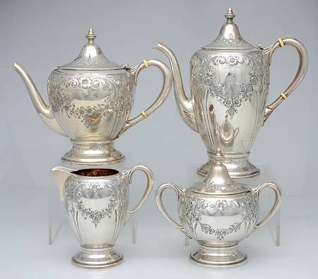 100 (Sterling, Hollowware) 4 Piece Tea Set (SCP, STP, SCR, SSU)