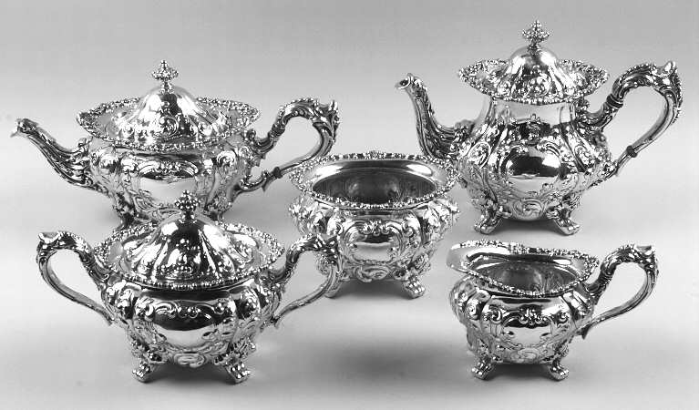 A805 (Sterling, Hollowware) 5 Piece Tea Set (SCP, STP, SCR, SSU, SWB)