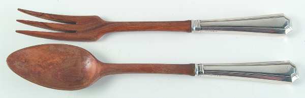 Fairfax (Sterling, 1910, Monograms) Wooden Bowl 2-Piece Salad Set