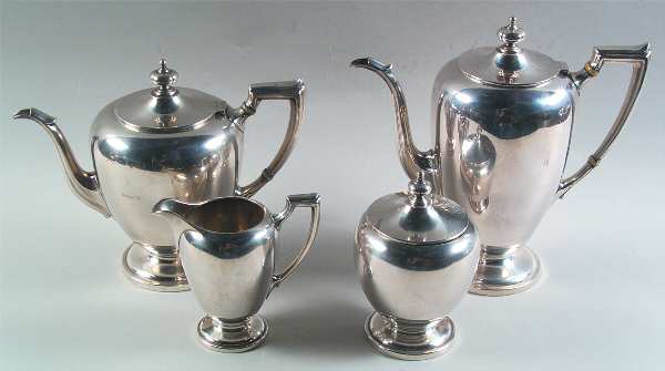 Pointed Antique (Sterling, Hollowware) 5 Piece Tea Set (SCP, STP, SCR, SSU, WTL)